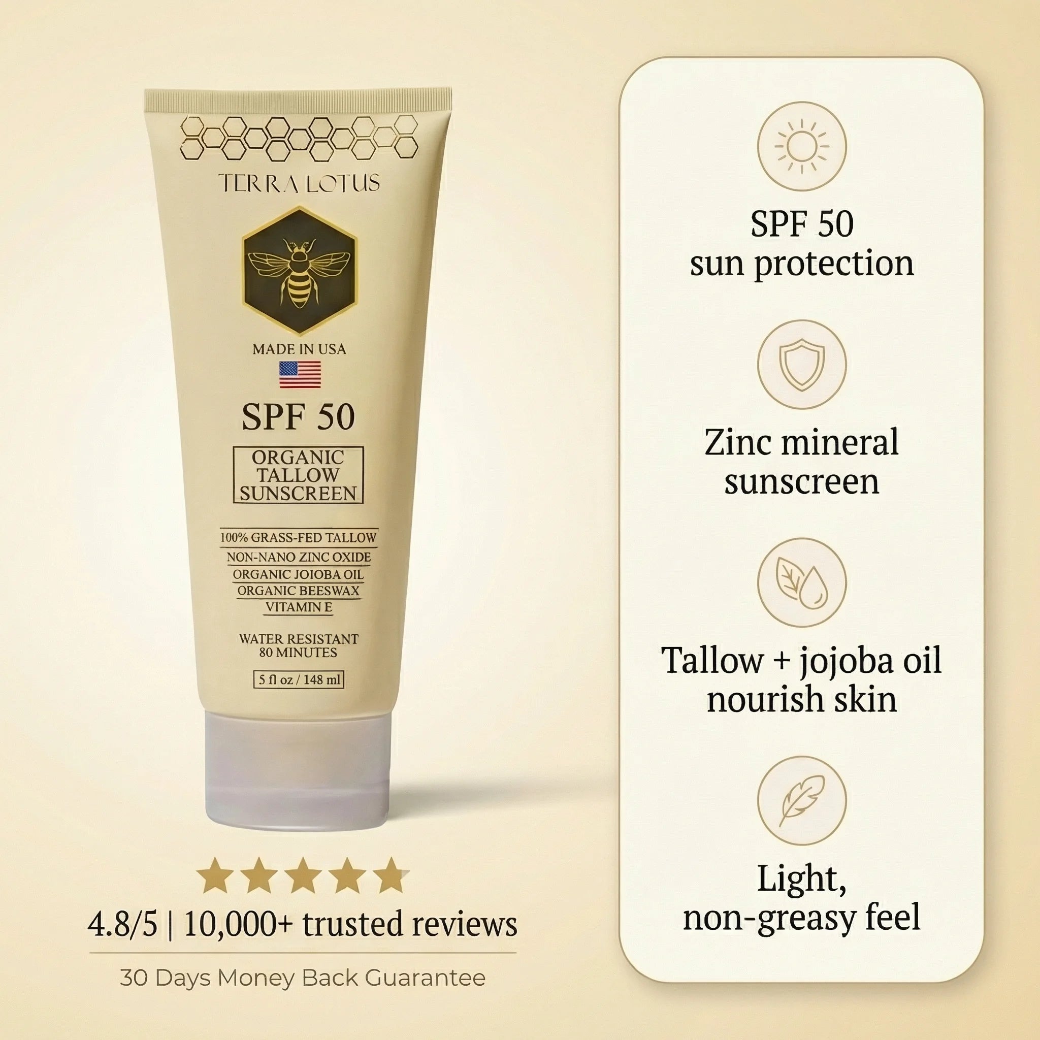 Tallow Sunscreen - Chemical Free SPF 50 That Nourishes Your Skin Every Time You Apply It